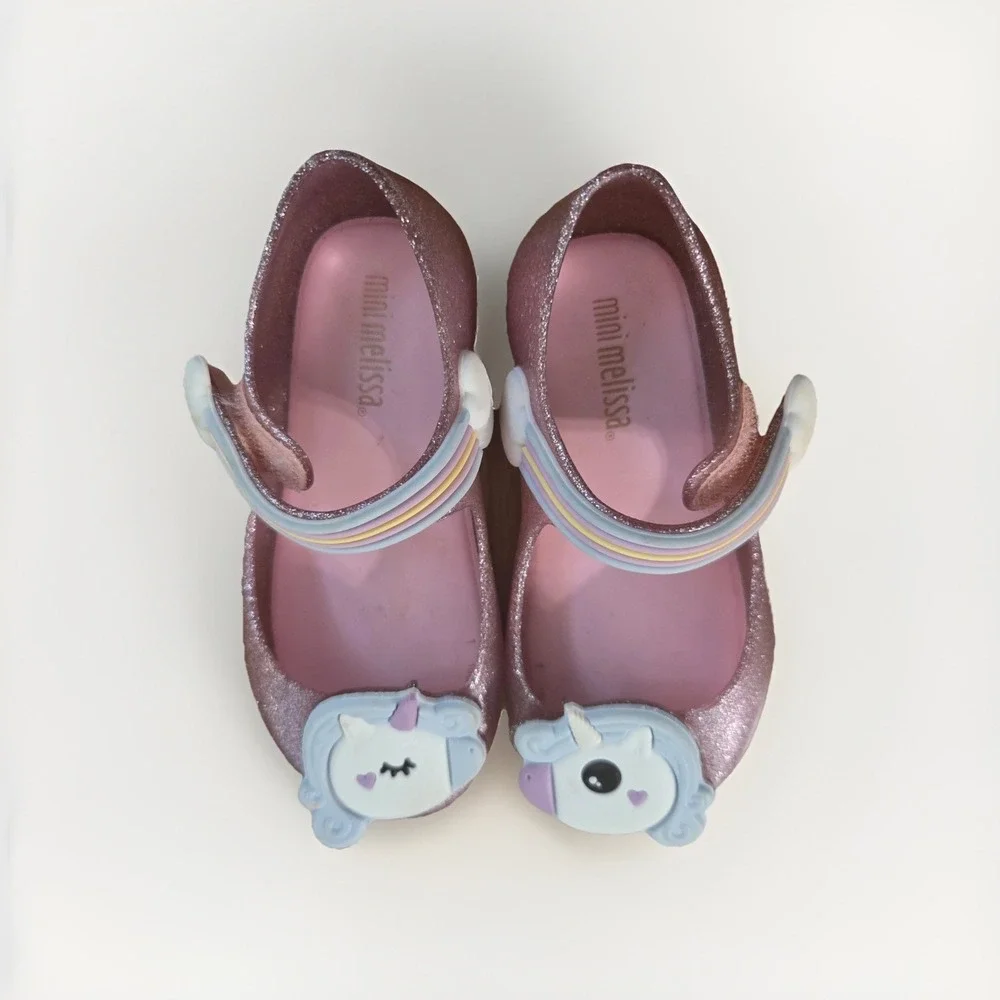 Mini Melissa Pink Ultragirl Unicorn Flats Size 7c Glitters Magical Fantasy Candy